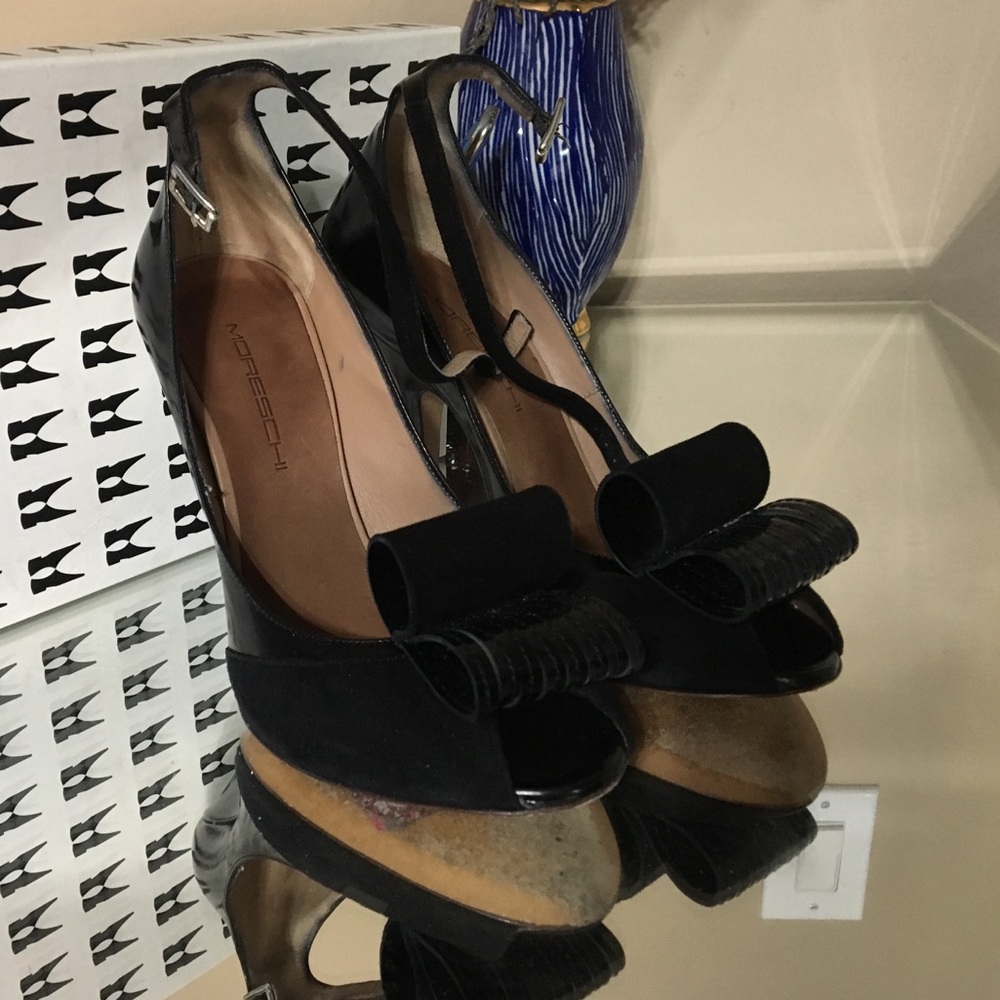 MORESCHI Italian Black Peep Toe Pumps